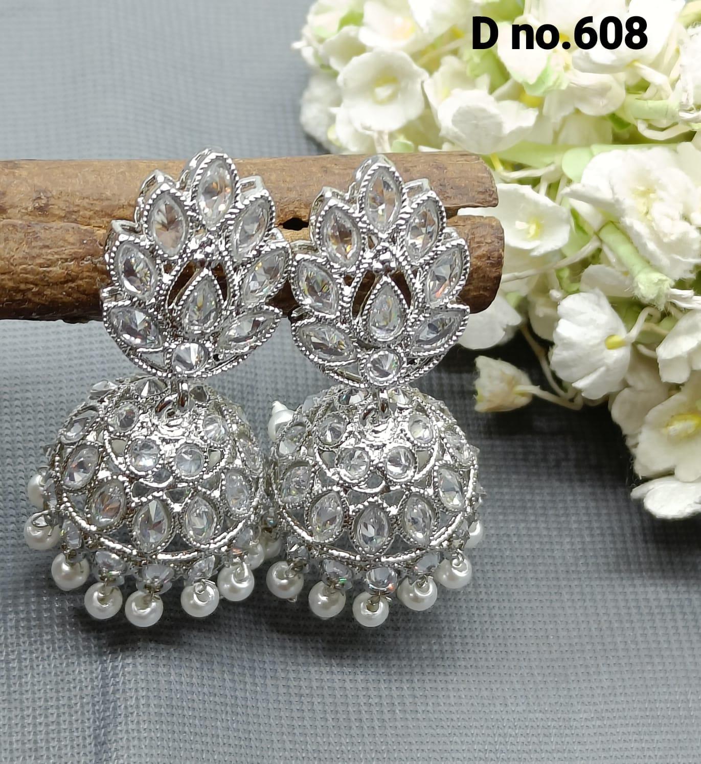 Rodium Polki Mehndi Jhumki Earring Sku-608 A4 - rchiecreation