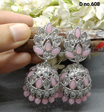 Rodium Polki Mehndi Jhumki Earring Sku-608 A4 - rchiecreation