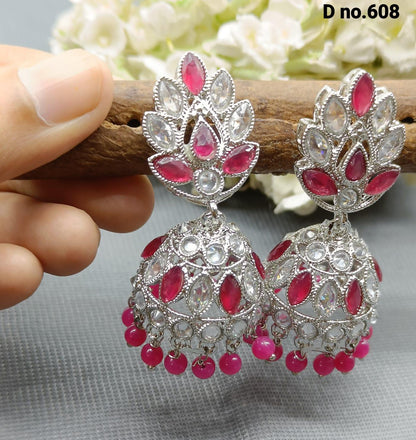 Rodium Polki Mehndi Jhumki Earring Sku-608 A4 - rchiecreation