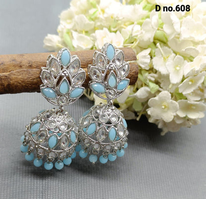 Rodium Polki Mehndi Jhumki Earring Sku-608 A4 - rchiecreation