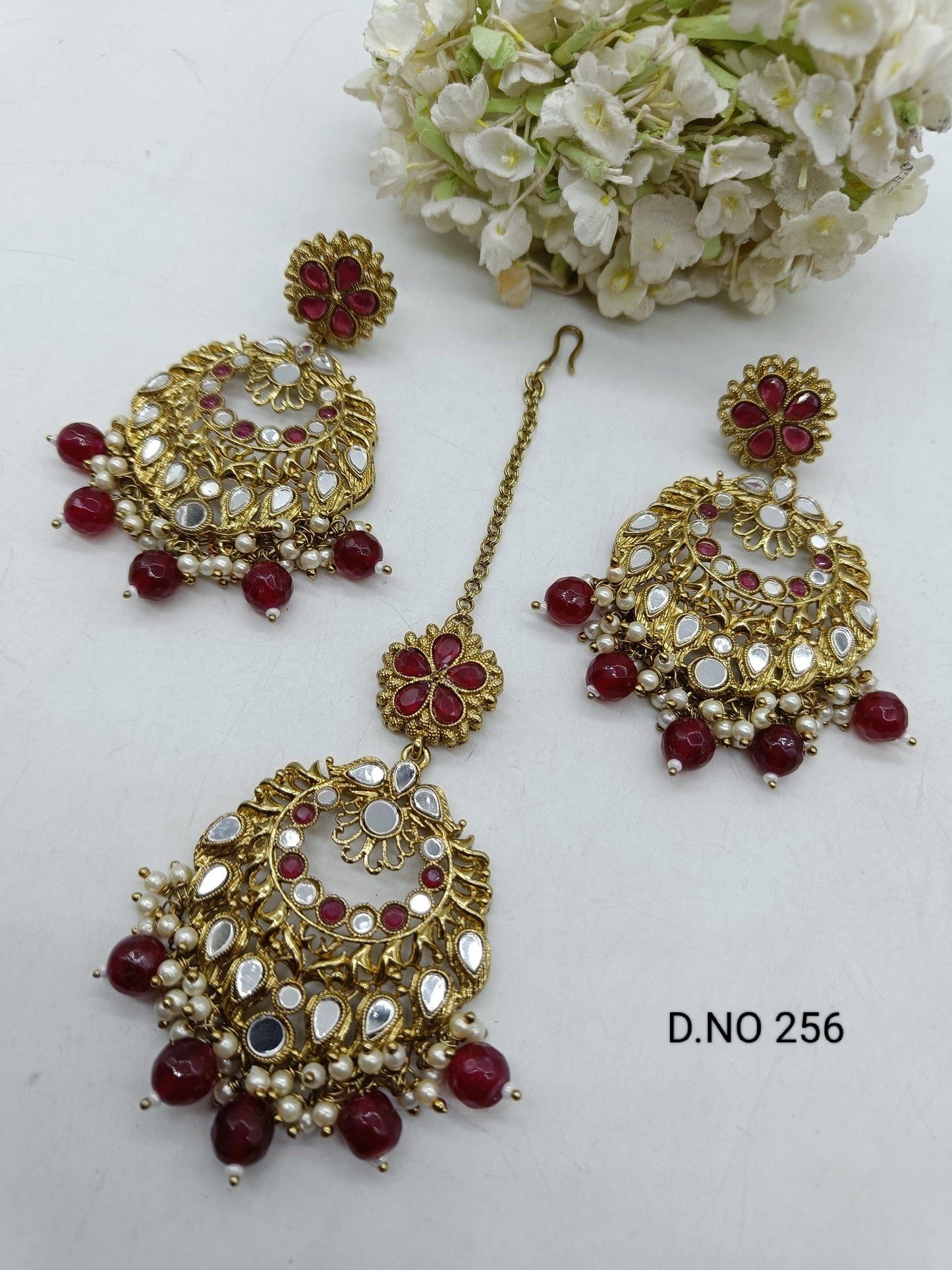 Ruby Mirror Earring & Tica Mehndi Sku-256 A2 - rchiecreation