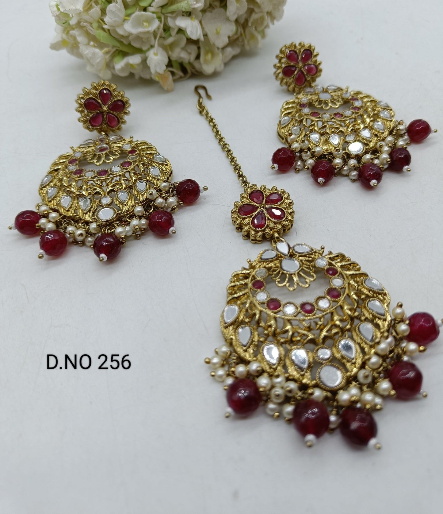 Ruby Mirror Earring & Tica Mehndi Sku-256 A2 - rchiecreation