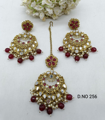 Ruby Mirror Earring & Tica Mehndi Sku-256 A2 - rchiecreation