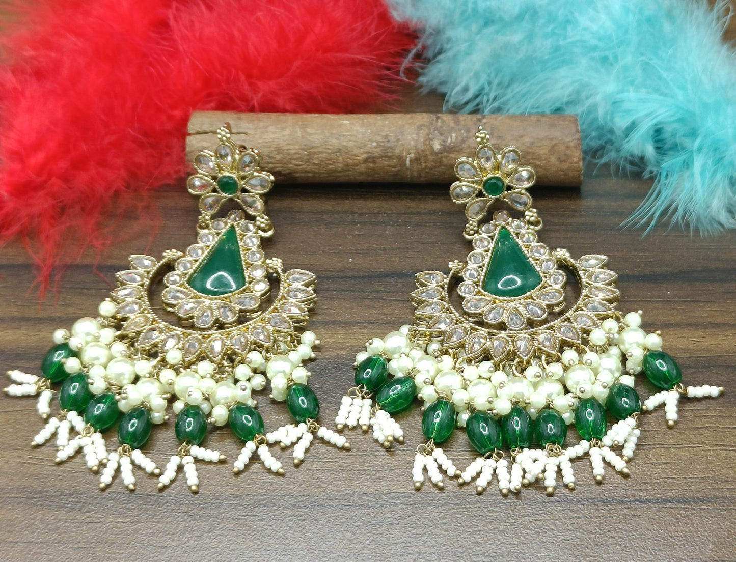 Tassel Earring Polki Earring Mahndi Sku 790 A2 - rchiecreation