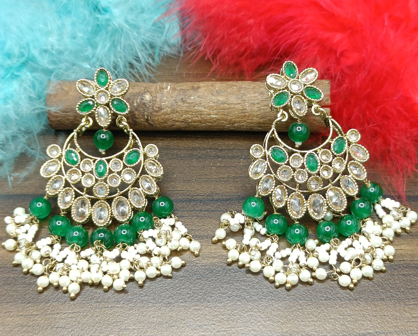 Tassel Earring Polki Earring Mehndi Sku- 624 A2 - rchiecreation