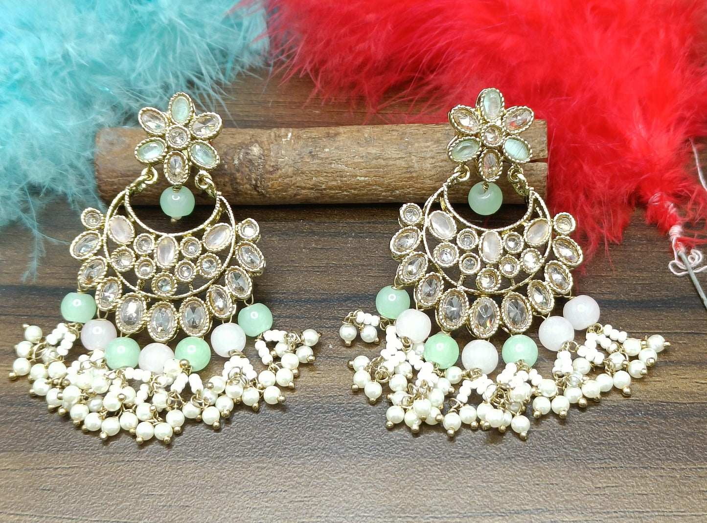 Tassel Earring Polki Earring Mehndi Sku- 624 A2 - rchiecreation