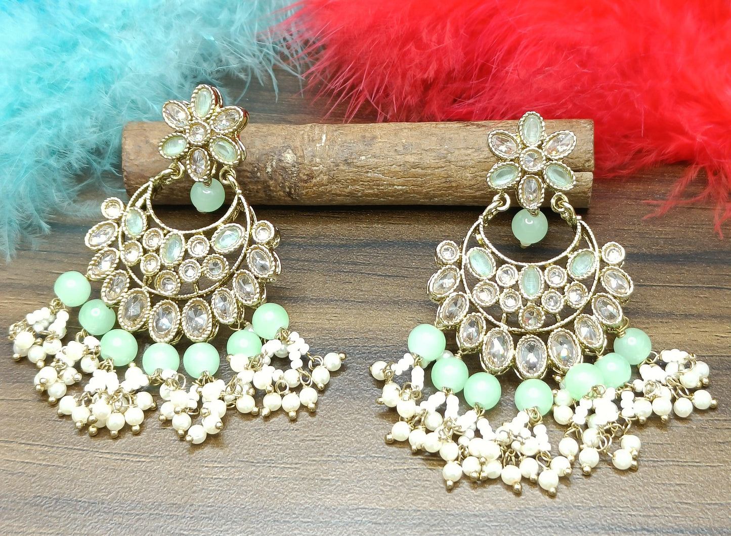 Tassel Earring Polki Earring Mehndi Sku- 624 A2 - rchiecreation