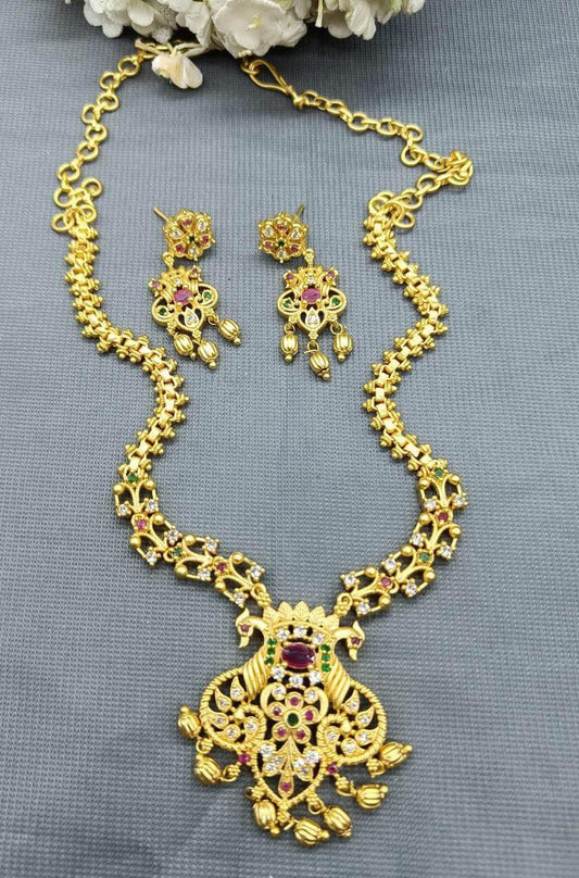 Temple Jewellery Necklace Set Sku- 6107 D-3 - rchiecreation