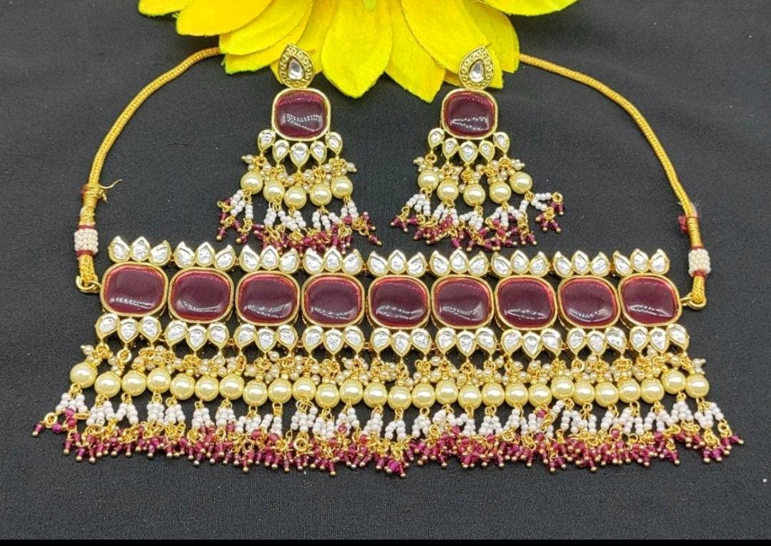 Tiyaani Kundan Necklace Set Sku-5828 D5 - rchiecreation