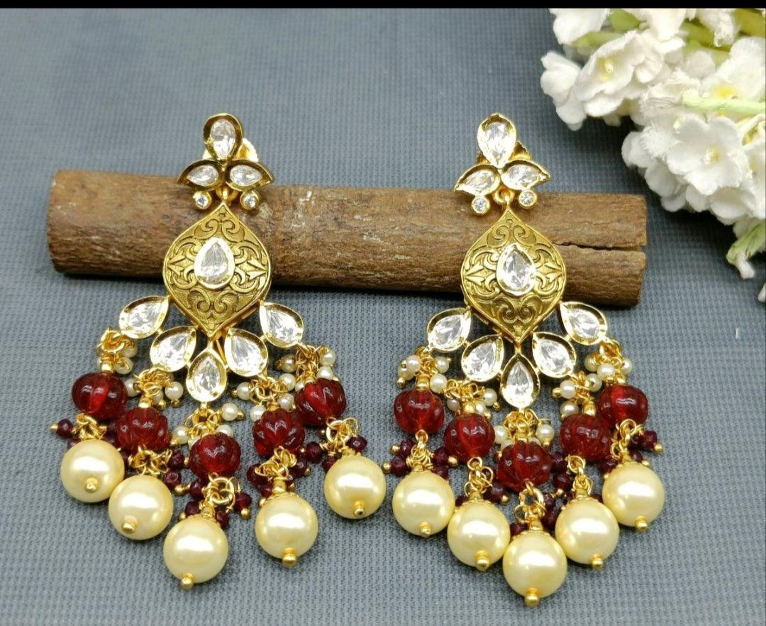 Tiyani Kundan Earring Sku-235 - rchiecreation