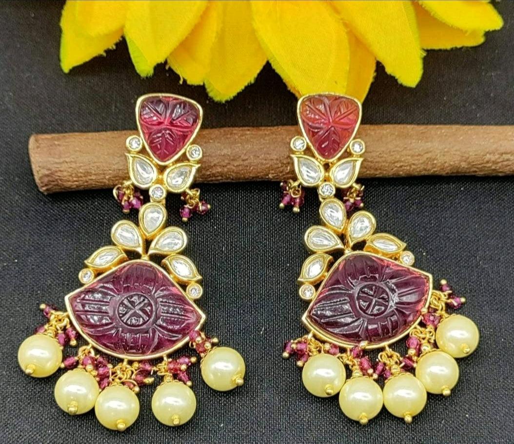 Tiyani Kundan Earring Sku-336 D2 - rchiecreation