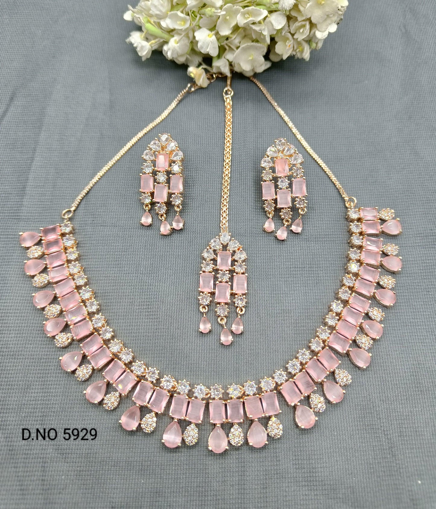 Wedding Wear Diamond Necklace Rose Gold Sku- 5929 C3 - rchiecreation
