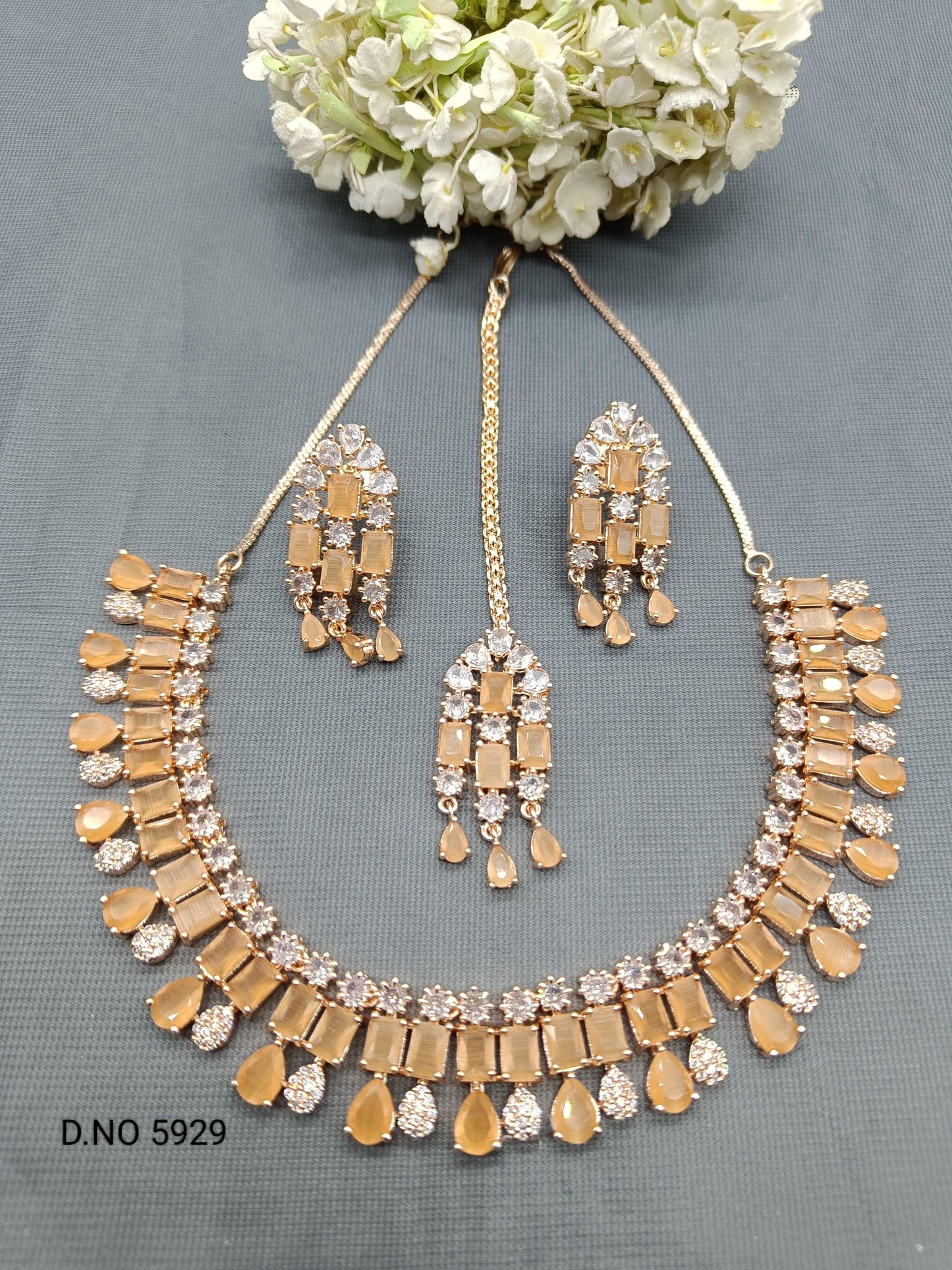 Wedding Wear Diamond Necklace Rose Gold Sku- 5929 C3 - rchiecreation