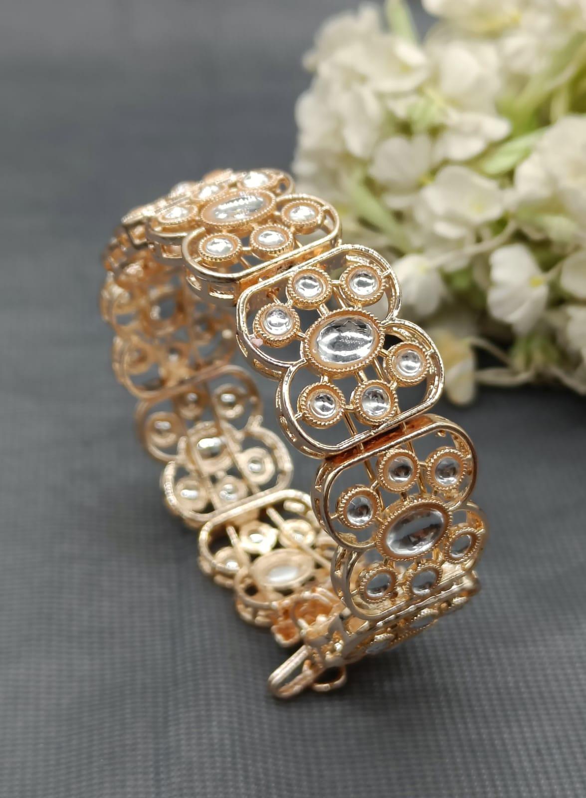 Women Bracelet Rosegold Kundan Sku-1000 E3 - rchiecreation